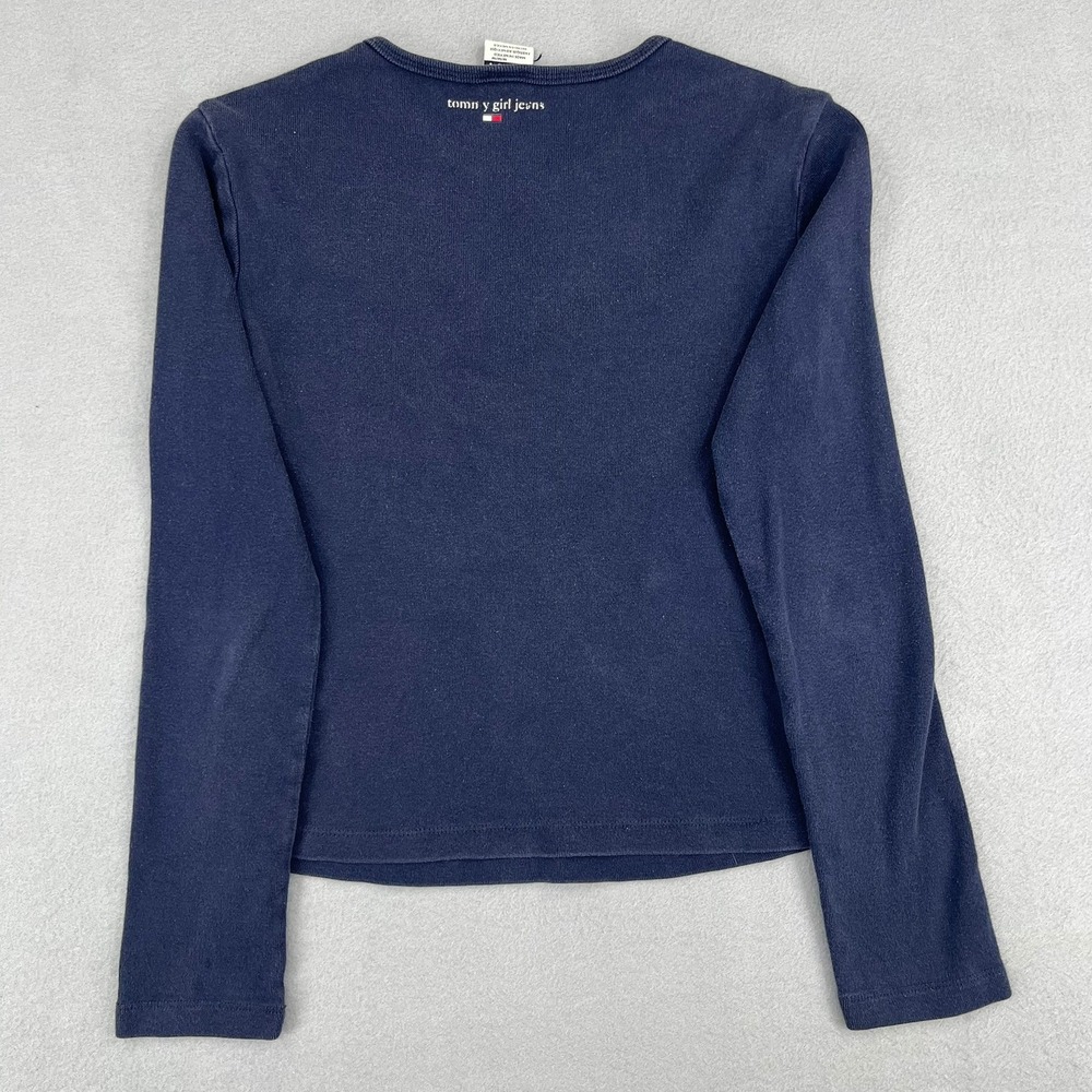 Tommy Girl Jeans Vintage Navy Blue Long Sleeve Rhinestone Star Shirt Womens M - Picture 6 of 13
